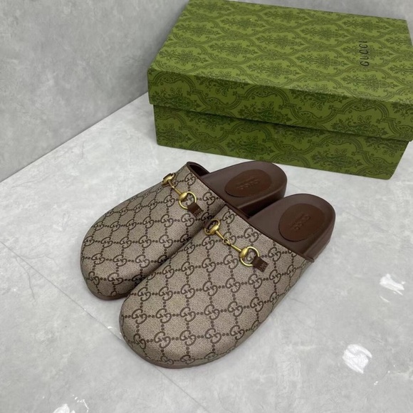 Gucci Brown and Gold Mules - Picture 1 of 6